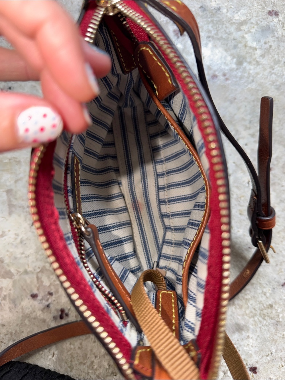 Dooney & Bourke Wayfarer Navy Nylon Domed Shoulder Bag Leather Strap - Picture 9 of 13